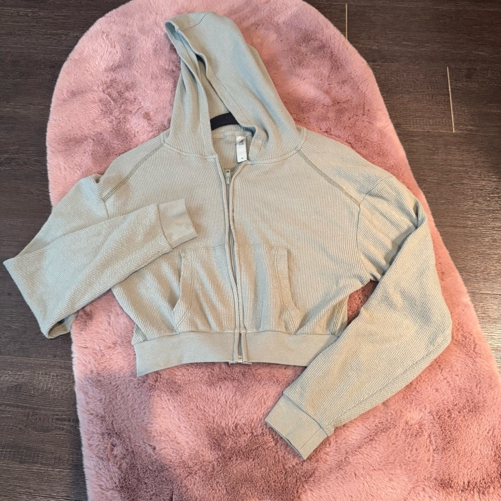 SKIMS Green Ribbed Zip-Up Hoodie